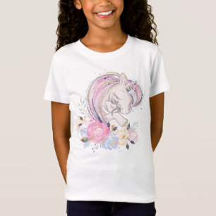 Pastel Guld Glitter Unicorn och Baby med blommor T Shirt