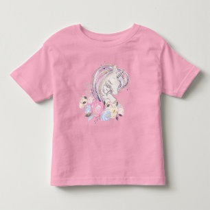 Pastel Guld Glitter Unicorn och Baby med blommor T Shirt