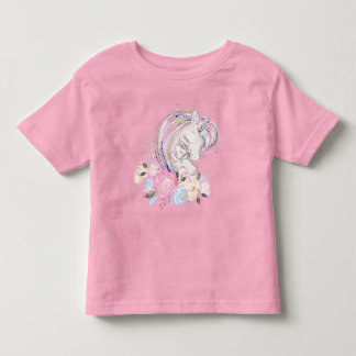 Pastel Guld Glitter Unicorn och Baby med blommor T Shirt
