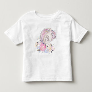 Pastel Guld Glitter Unicorn och Baby med blommor T Shirt