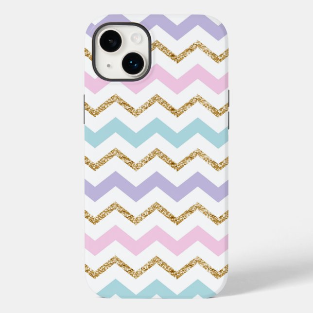 Pastel Guld Glitter Zigzag Mönster (Baksida)