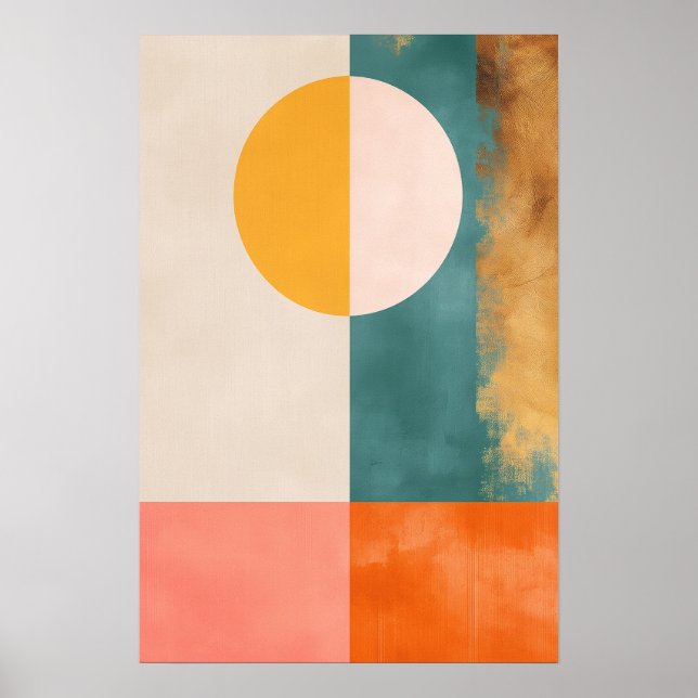 Pastel Guld Mid Century Abstrakt Geometric Modern Poster (Framsidan)
