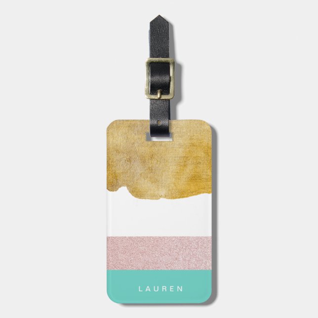 Pastel guld Monogram Luggage Tag Bagagebricka (Vertikal Framsida)
