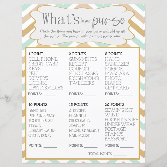 Pastel Guld och Grönt Zig Whats in your Purse (Framsida)