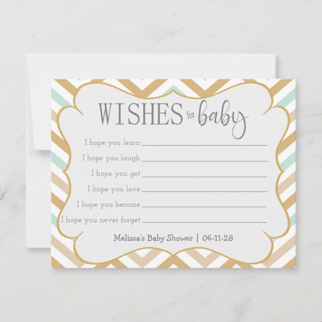 Pastel Guld och Grönt Zig Zag Baby Önskemål (Framsida)