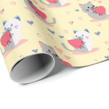 Pastel Gult Cat Wrapping Papper - Sweet Kittens