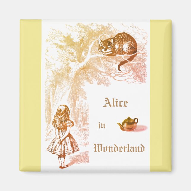 Pastel Gult Cheshire Cat Alice i Wonderland Magnet (Framsidan)