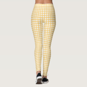 Pastel Gult Gingham Check Mönster Leggings
