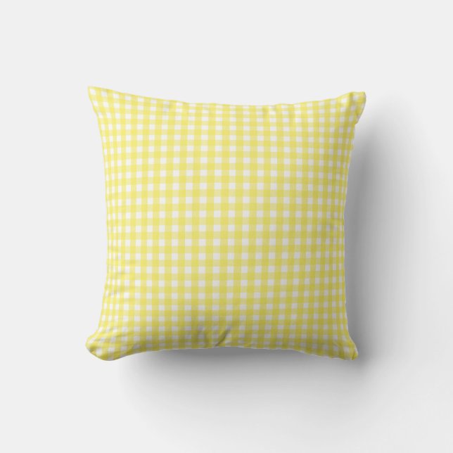Pastel Gult Gingham Mönster Kudde (Framsida)