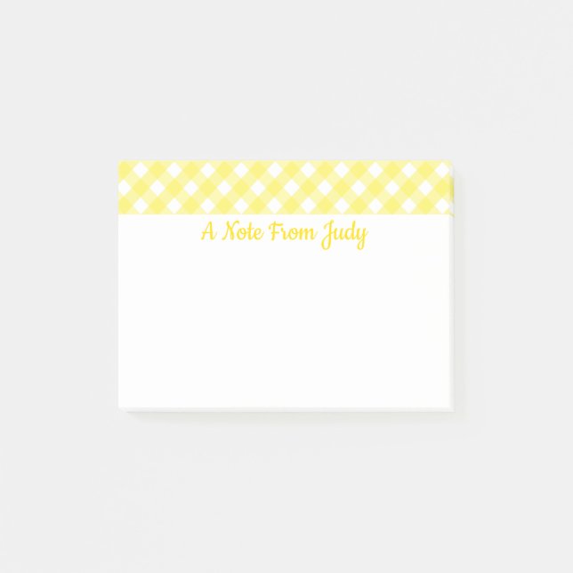 Pastel Gult Gingham Mönster Post-it Notes (Framsida)