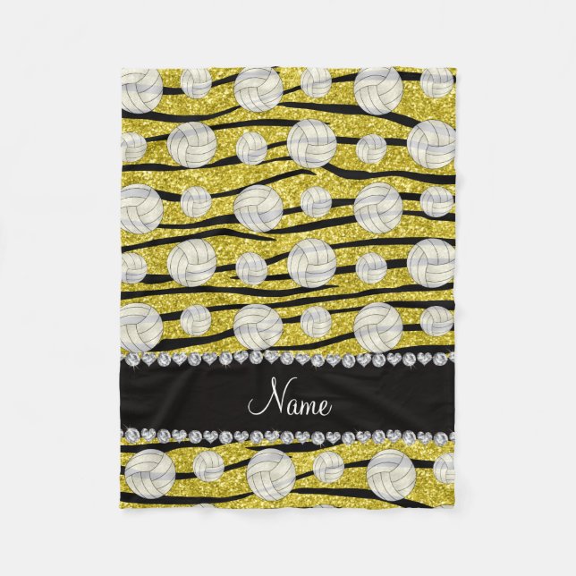 Pastel gult glitter zebra ränder volleybollar fleecefilt (Framsidan)