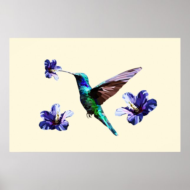 Pastel Gult Gorgous Hummingbird/Hibiscus Poster (Framsidan)