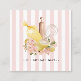 Pastel Gult Rosa Bakery Fyrkantigt Visitkort