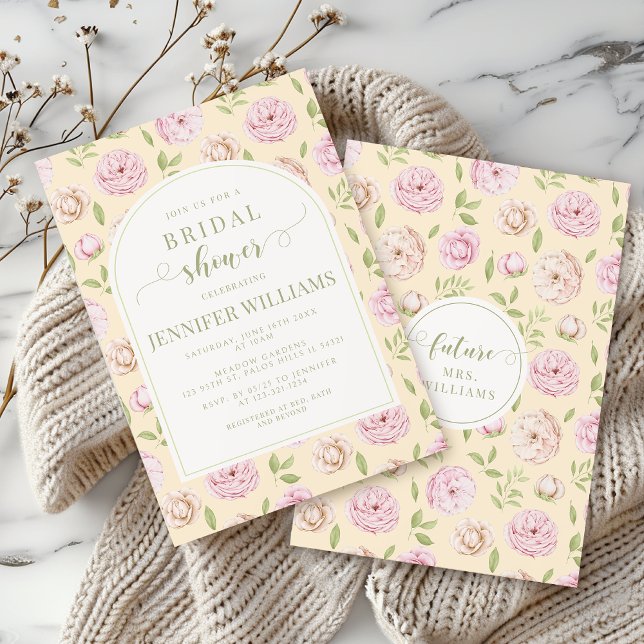 Pastel Gult Rosa Blommigt Boho Arch Möhippa Inbjudningar (Skapare uppladdad)