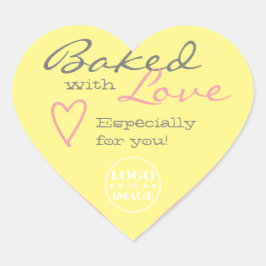 Pastel Gult Rosa Simple Made Kärlek Heart Logotyp Hjärtformat Klistermärke