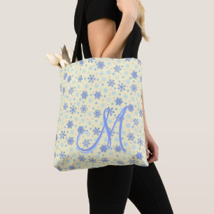 Pastel Gult Snöflingor Modern Elegant Monogram Tygkasse