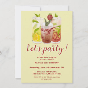 Pastel Gult Summer Cocktail Party Birthday Inbjudningar