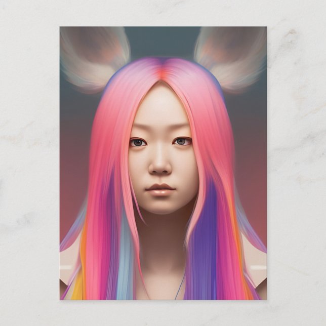 Pastel Hair Woman vykort (Framsida)