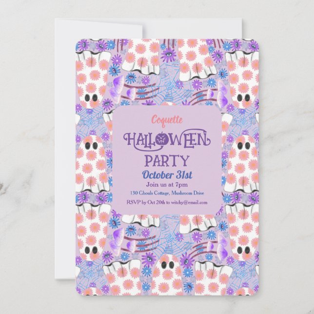 Pastel Halloween Blommigt Spöken Inbjudningar (Framsida)