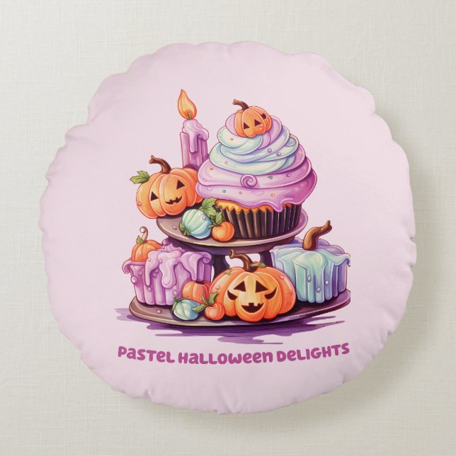 Pastel Halloween Delight Rund Kudde (Framsidan)