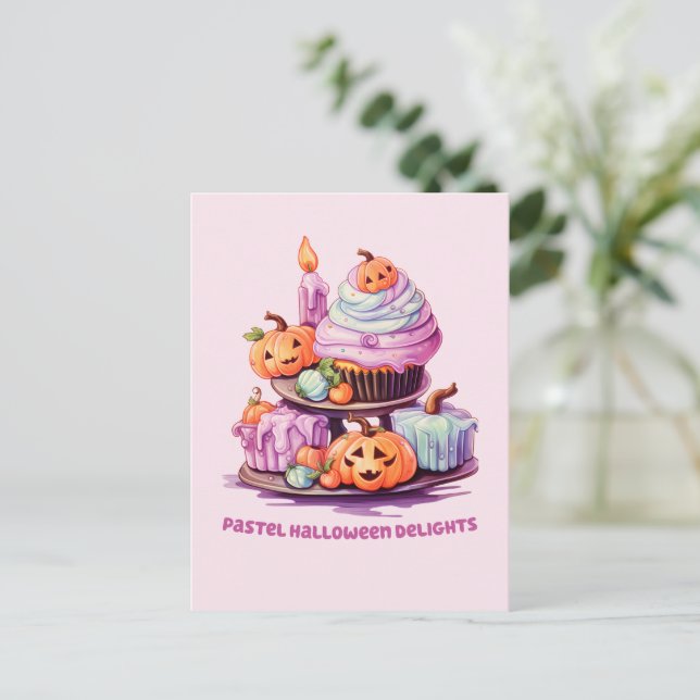 Pastel Halloween Delights - Enchanting Pastel Cake Vykort (Stående Fram)