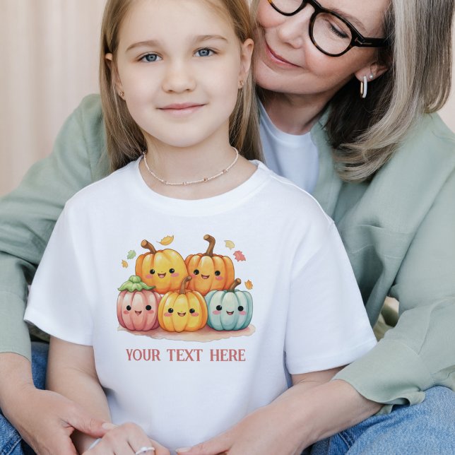 Pastel Halloween Fall Pumkins eget namn T Shirt (Kawaii Halloween Tshirt for kids, Custom text tshirt for kids, Cutest shirt for halloween, fall )