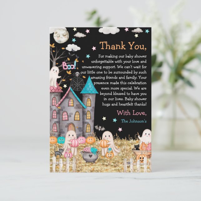 Pastel Halloween Gender Reveal Baby Shower Tack Kort (Stående Fram)