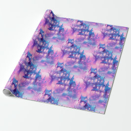 Pastel Halloween Lila och Pinks Spooky House Presentpapper