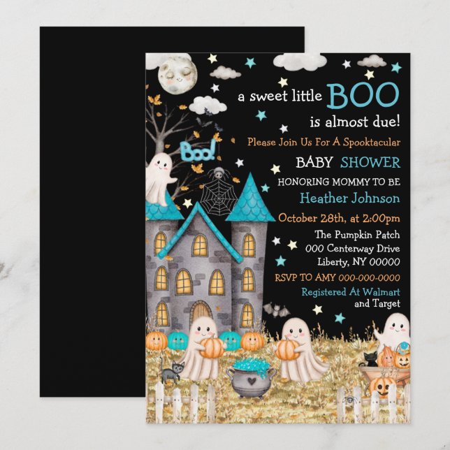 Pastel Halloween Little Boo Boy Shower Inbjudningar (Fram/baksida)