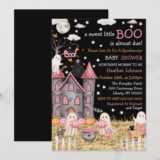 Pastel Halloween Little Boo Girl Shower Inbjudningar (Fram/baksida)