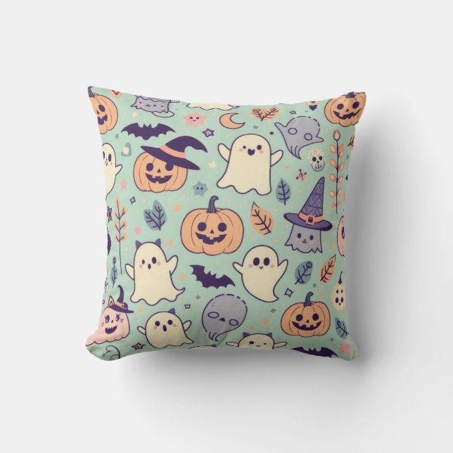 Pastel Halloween Mönster Ghost Pumpkin Fladdermus  Kudde (Framsida)