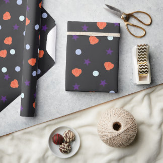 Pastel Halloween Seashells & Sea Stars i Black Presentpapper