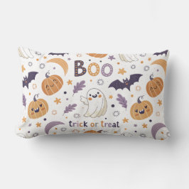 Pastel Halloween Throw Pillow – Cute Ghosts & Pump Lumbarkudde