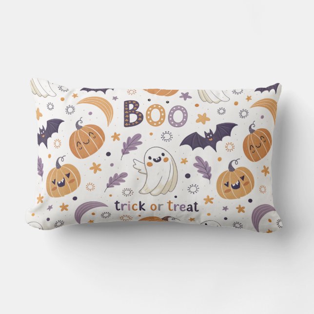 Pastel Halloween Throw Pillow – Cute Ghosts & Pump Lumbarkudde (Framsida)