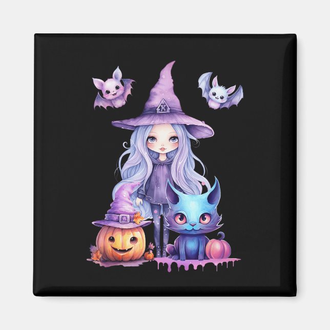 Pastel Halloween Witch Cat Pumpkin Pastelcore Magnet (Framsidan)