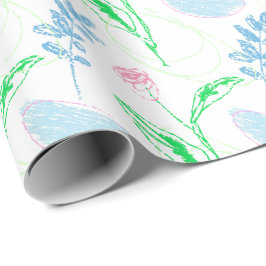 Pastel Hand-draget Blommönster Presentpapper