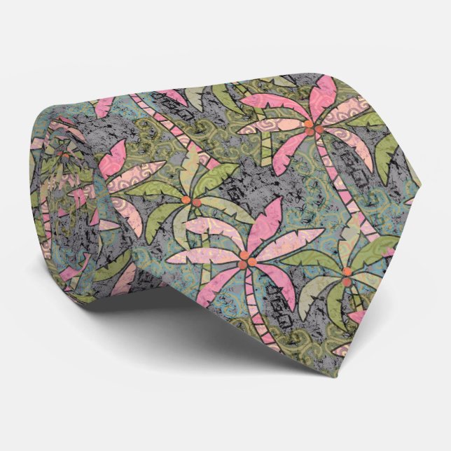 Pastel Handflatan Rosa, Grönt och Grått Tie Slips (Rullad)