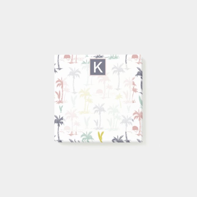 Pastel Handflatan Träd av Beach Mönster Post-it Block (Framsida)