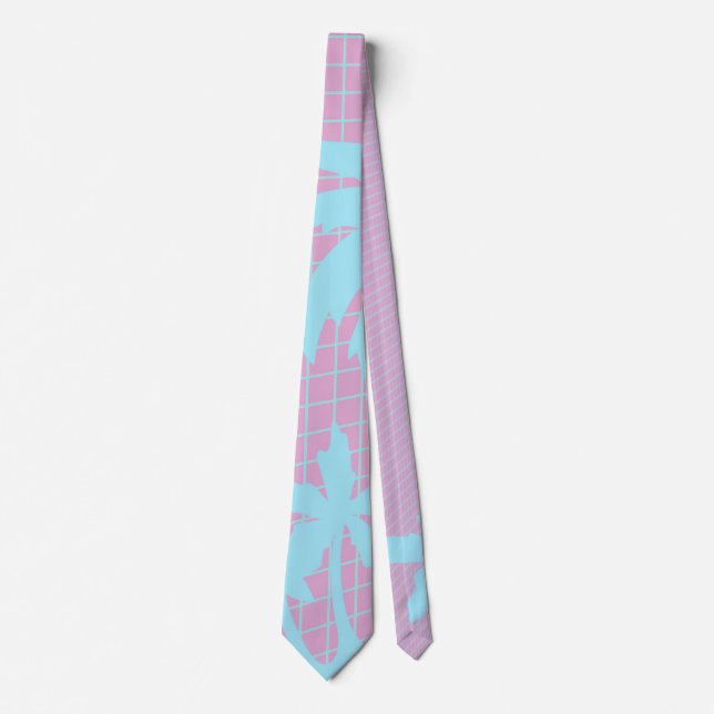 Pastel Handflatan Träd Grid Glitch Neck Tie Slips (Framsida)