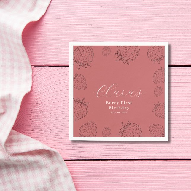 Pastel Handraw Strawberry Birthday Pappersservett (Skapare uppladdad)