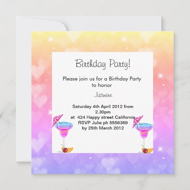 Pastel Hawaiian Theme Födelsedagsfest Inbjudningar (Framsida)