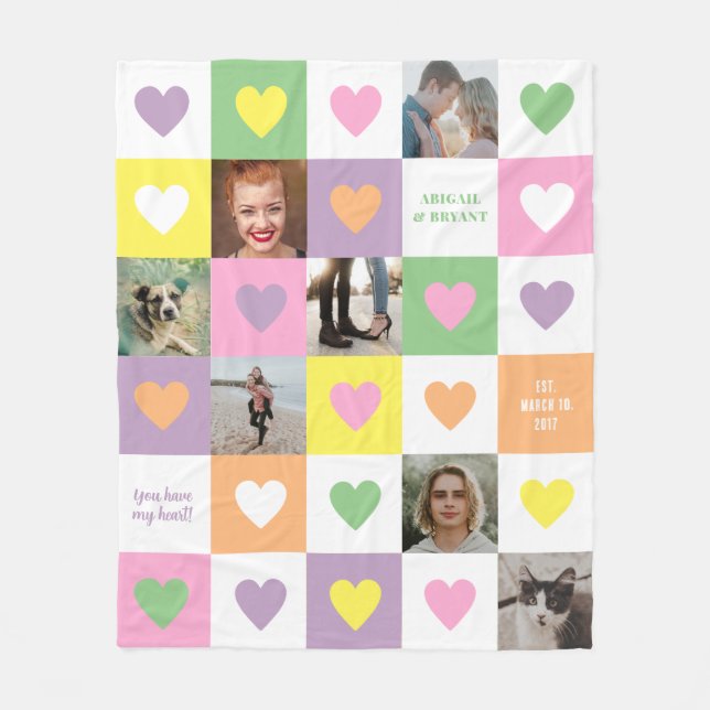 Pastel Heart Checkerboard par's Photo Gift Fleecefilt (Framsidan)