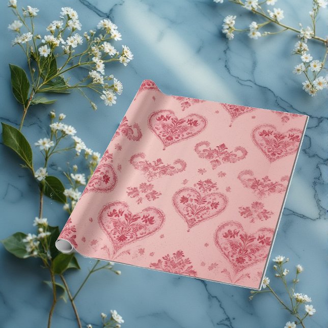 Pastel Heart Motifs Delicate Floral Romantic Style Presentpapper (Pastel Heart Motifs Delicate Floral Romantic Style Wrapping Paper)