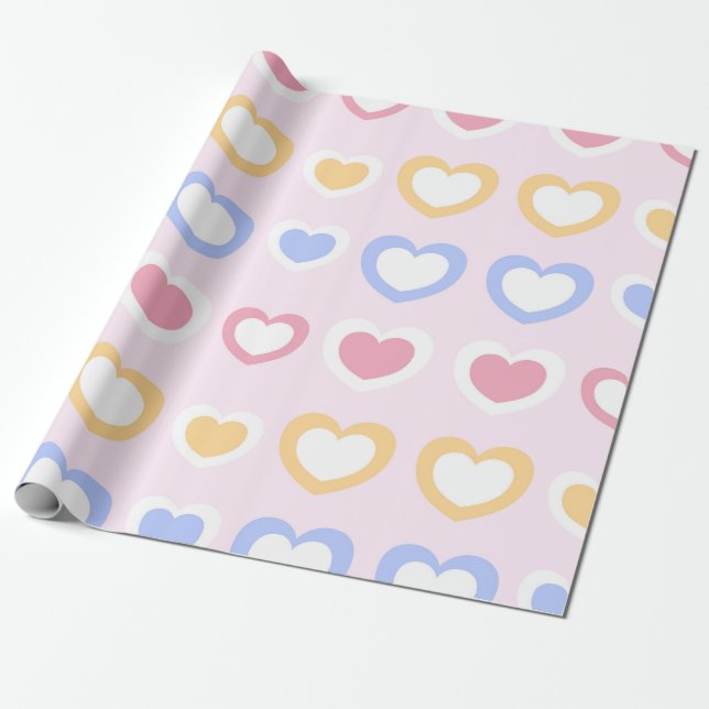 Pastel Heart Pattern Wrapping Paper Presentpapper (Utrullad)