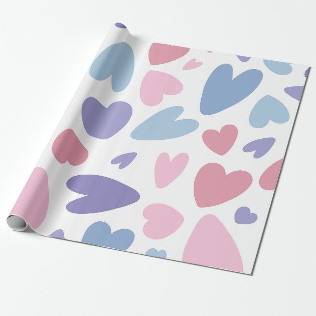 Pastel Heart Scatter Mönster Presentpapper (Utrullad)