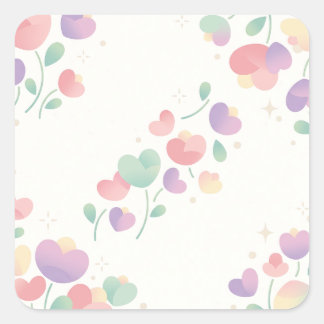 Pastel Heart Shaped Flowers Minimalist Pattern Fyrkantigt Klistermärke
