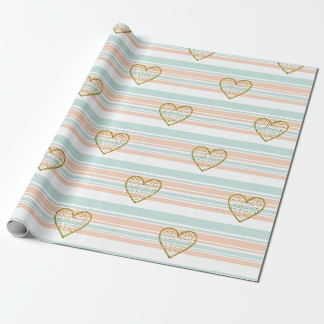 Pastel Heart Stripes Glitter Style Pattern (16) Presentpapper (Utrullad)