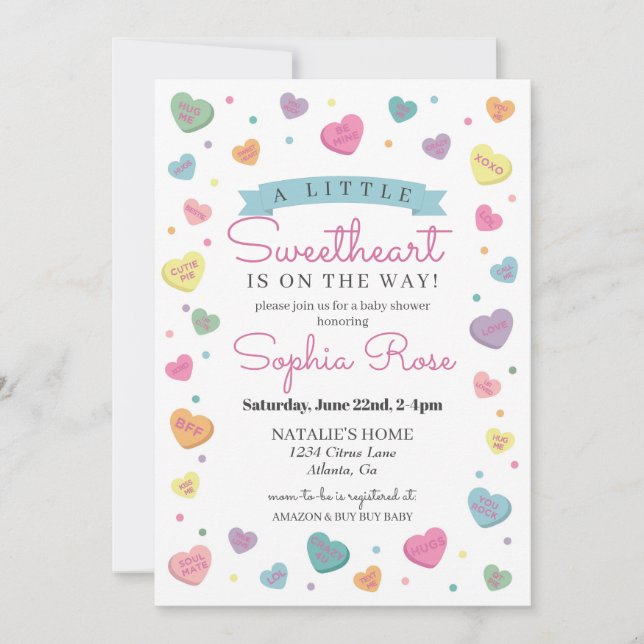 Pastel Heart Sweetheart February baby shower Girl Inbjudningar (Framsida)