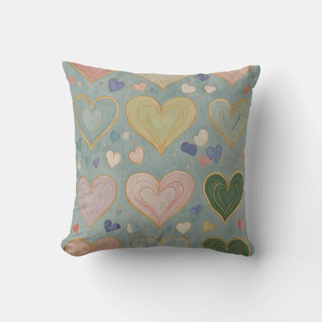 Pastel Heart Tapestry Kudde (Framsida)