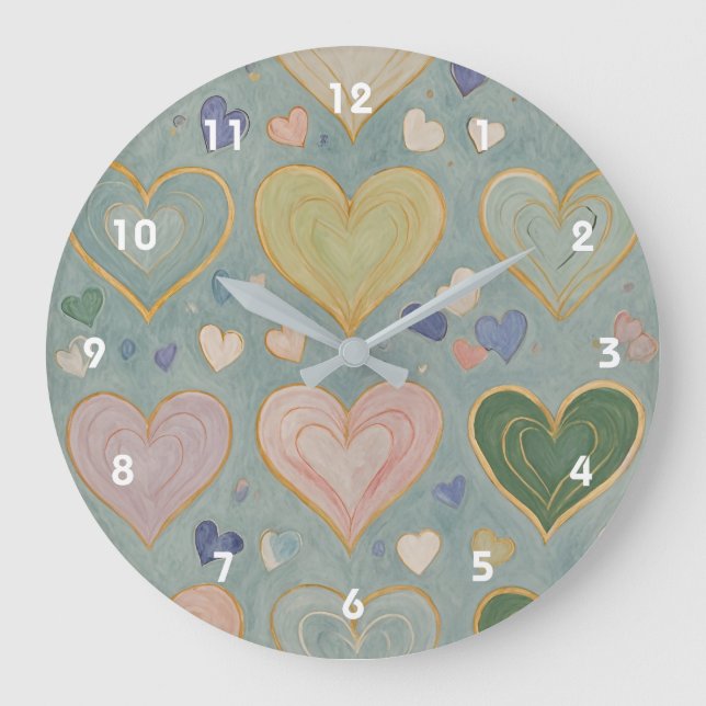 Pastel Heart Tapestry Stor Klocka (Framsida)